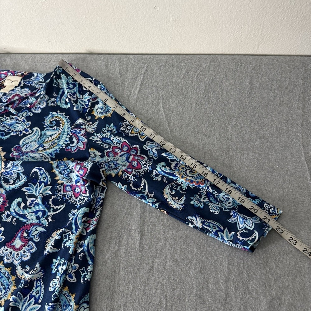 Chicos Blue Purple Criss Cross Neckline 3/4 Sleeve Paisley Top Women's Medium - Picture 8 of 8